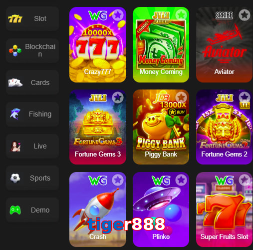 Main screen of Tiger888 game page for PK players